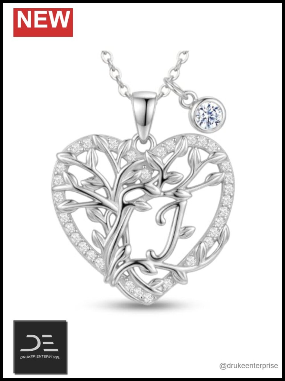 Tree of Life Initial Necklace White Gold CZ Pendant Jewelry Gift for Women